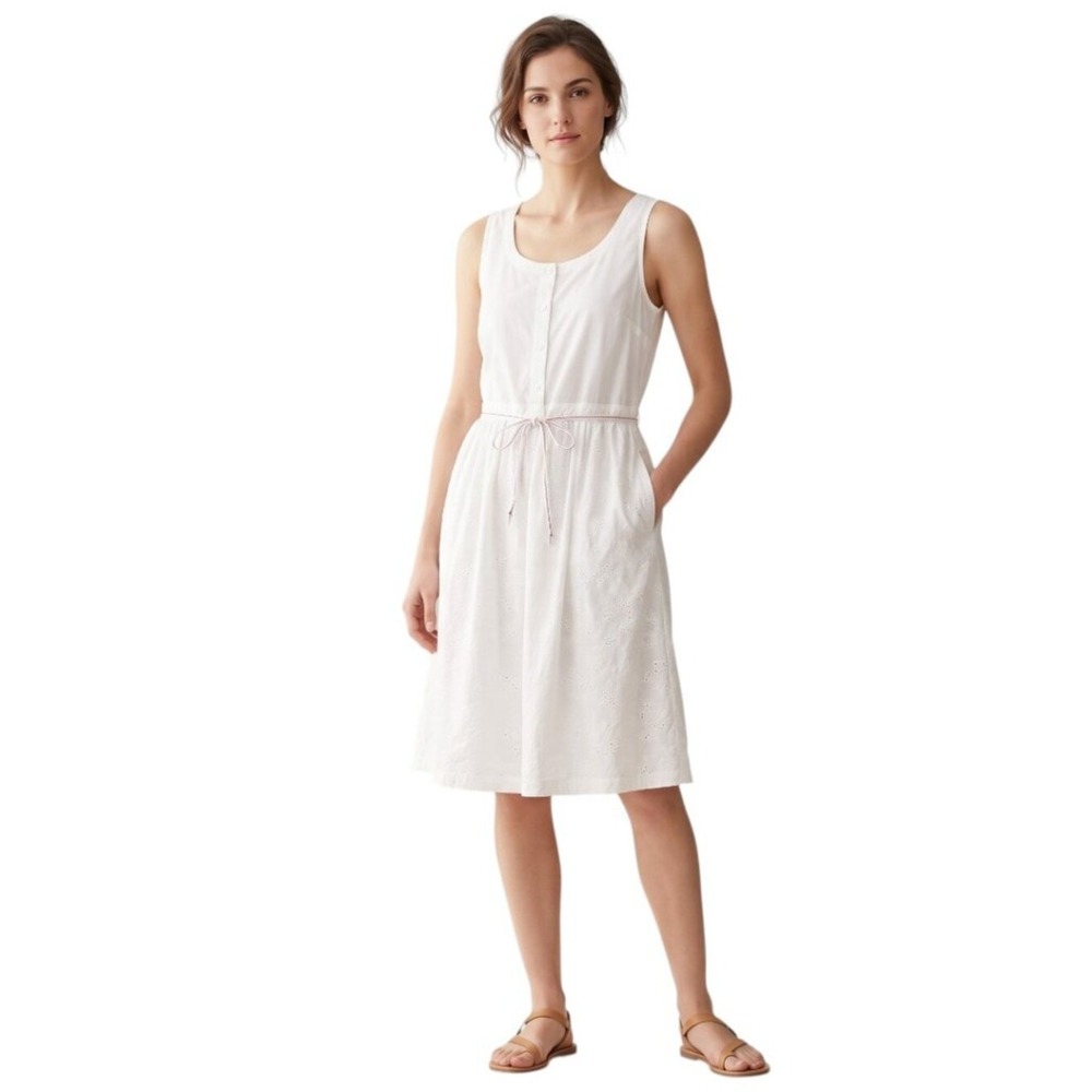 Uniqlo Ines de la Fressange Sleeveless Dress Womens S White Belted Summer Casual